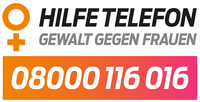 Logo: Hilfetelefon Gewalt gegen Frauen. Telefon-Nr. 0 80 00 116 016