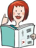Leichte Sprache: Frau liest Buch und hält den Daumen hoch