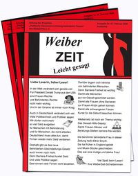 Titelseite der Zeitschrift "WeiberZEIT Leicht gesagt" mit Text und Leichte Sprache-Bildern