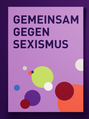 Logo vom Bündnis gegen Sexismus mit Schriftzug und buntem Konfetti