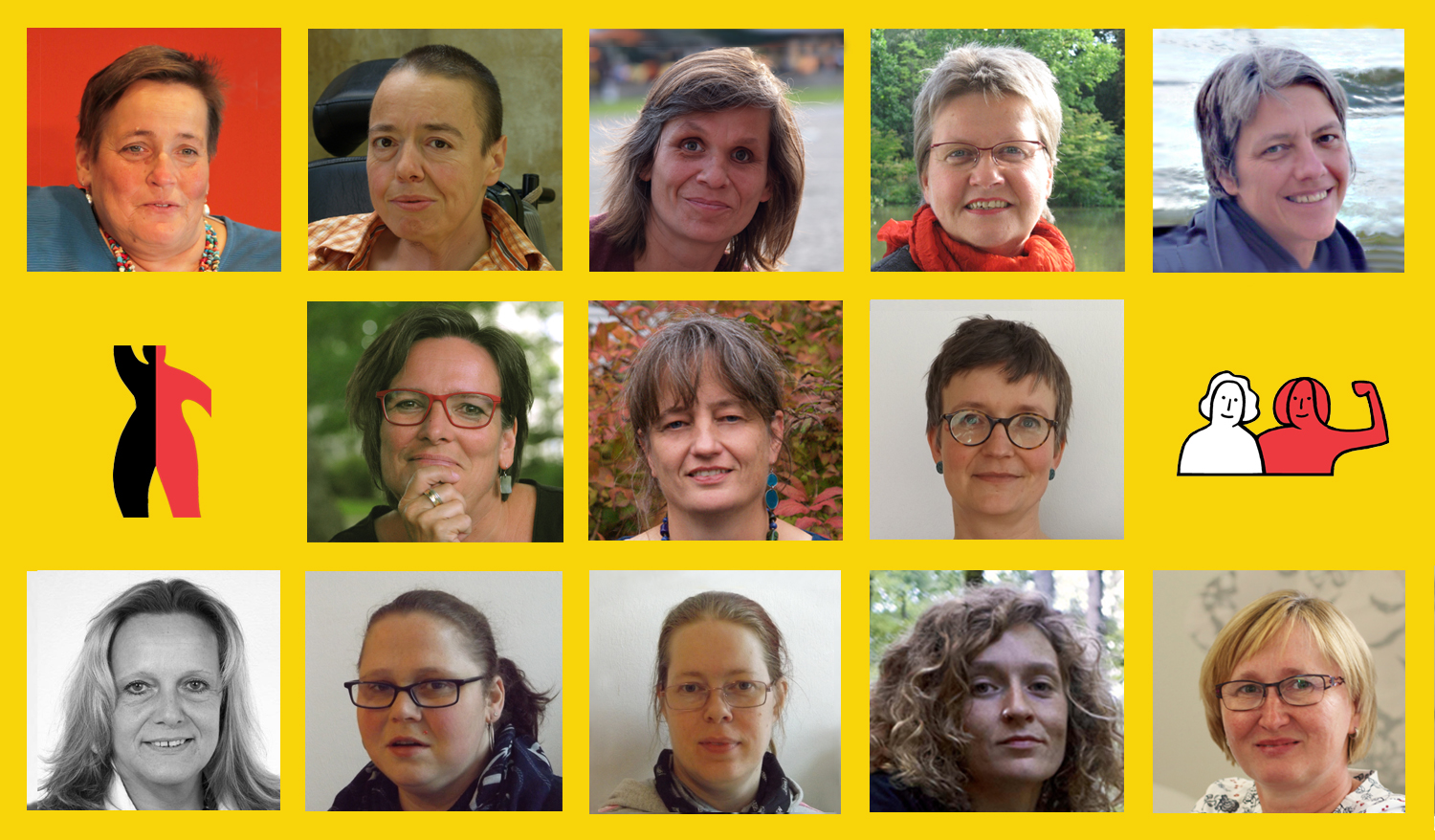 Collage mit Portraits der Vorstandsfrauen und Mitarbeiterinnen im Weibernetz